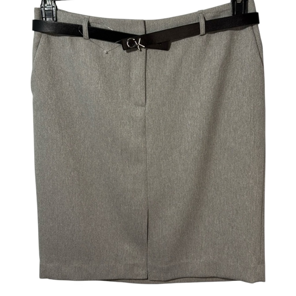 Calvin Klein Skirt Gray Midi Beltedโ Pockets Front Slit in Size 12